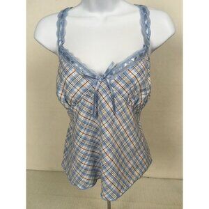 No Boundaries Cami Top Women Size XL Blue White Brown Plaid Tank New w Tags